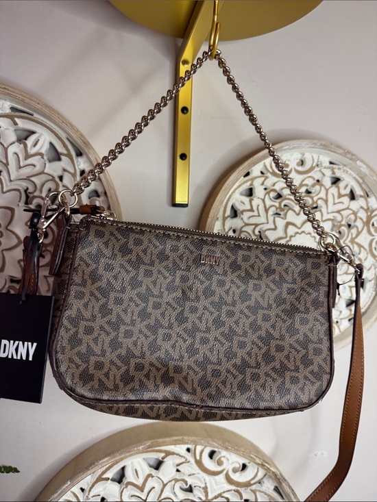 Dkny Handbags - DKNY Brown Monogram Chain Strap Crossbody Bag